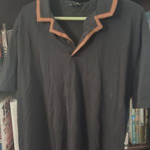 Express men's large short sleeve polo shirt.  Black with a brown outline on the